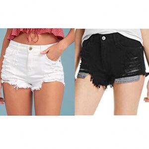 NWT PISTOLA Nova White & Black Destroyed Distressed Denim Shorts Size 30 New